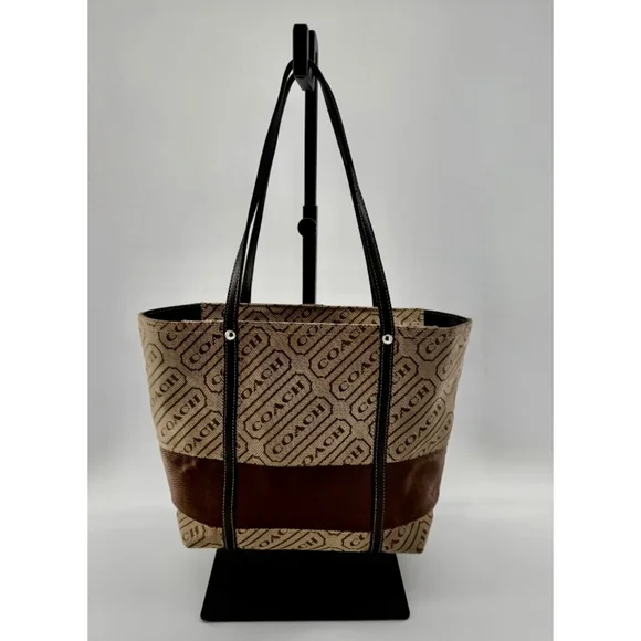 Vintage Coach Lozenge Tote Bag Beige Brown - Picture 2 of 9